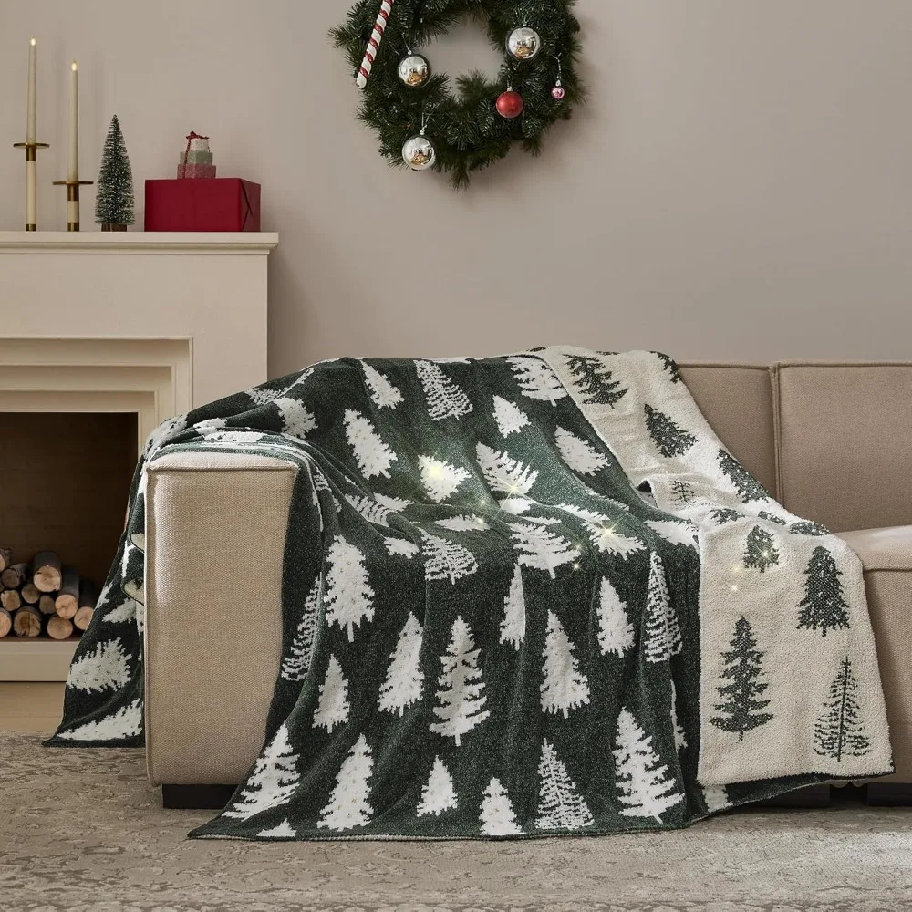

Luxurious Christmas Tree Reversible Knitted Throw Blanket - Soft Microfiber Chenille Couch Sofa Bed Cover