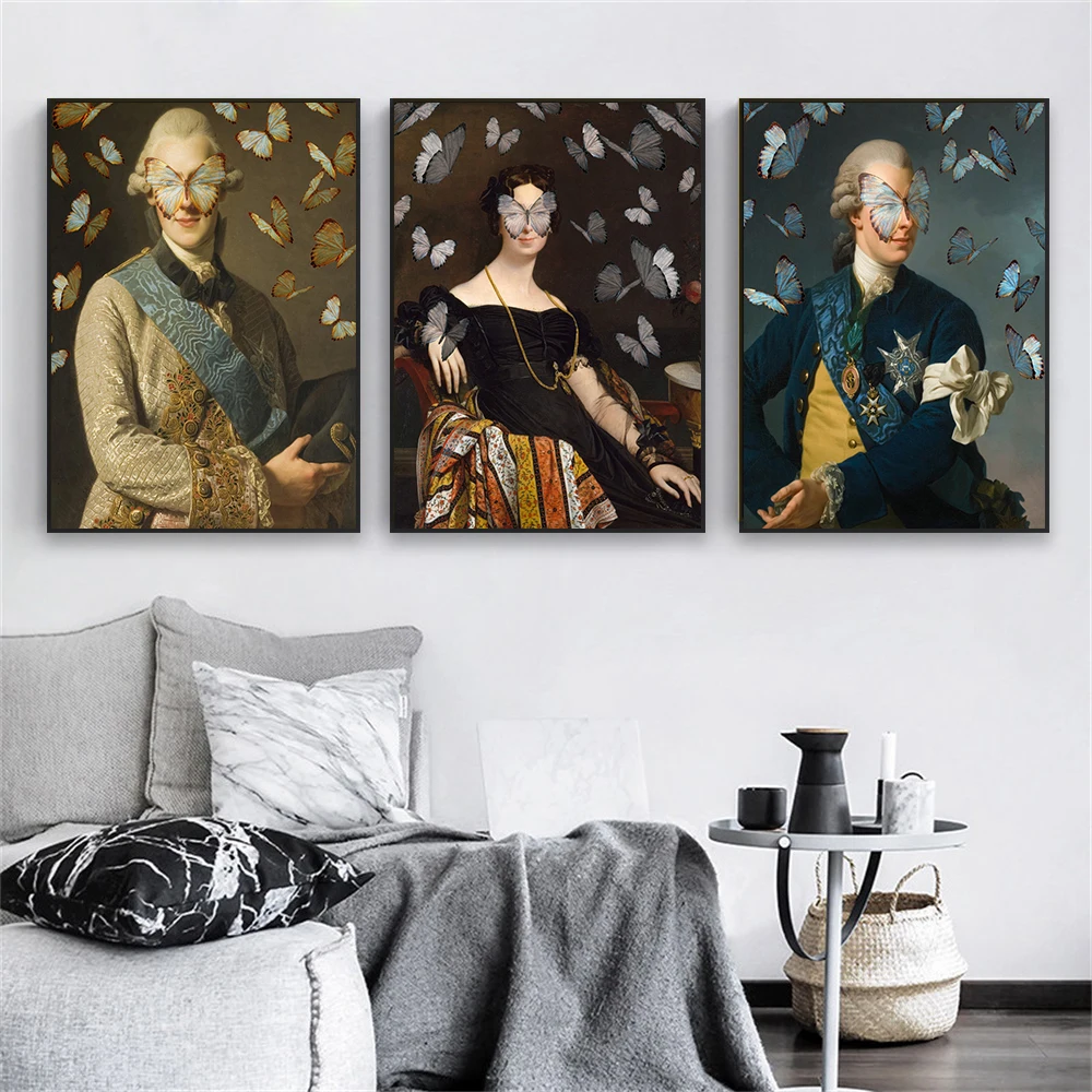 Altered Vintage Portrait Oil Painting Prints Poster Rococo Baroque Canvas Painting Bohemian Home Living Room Wall Art Decor