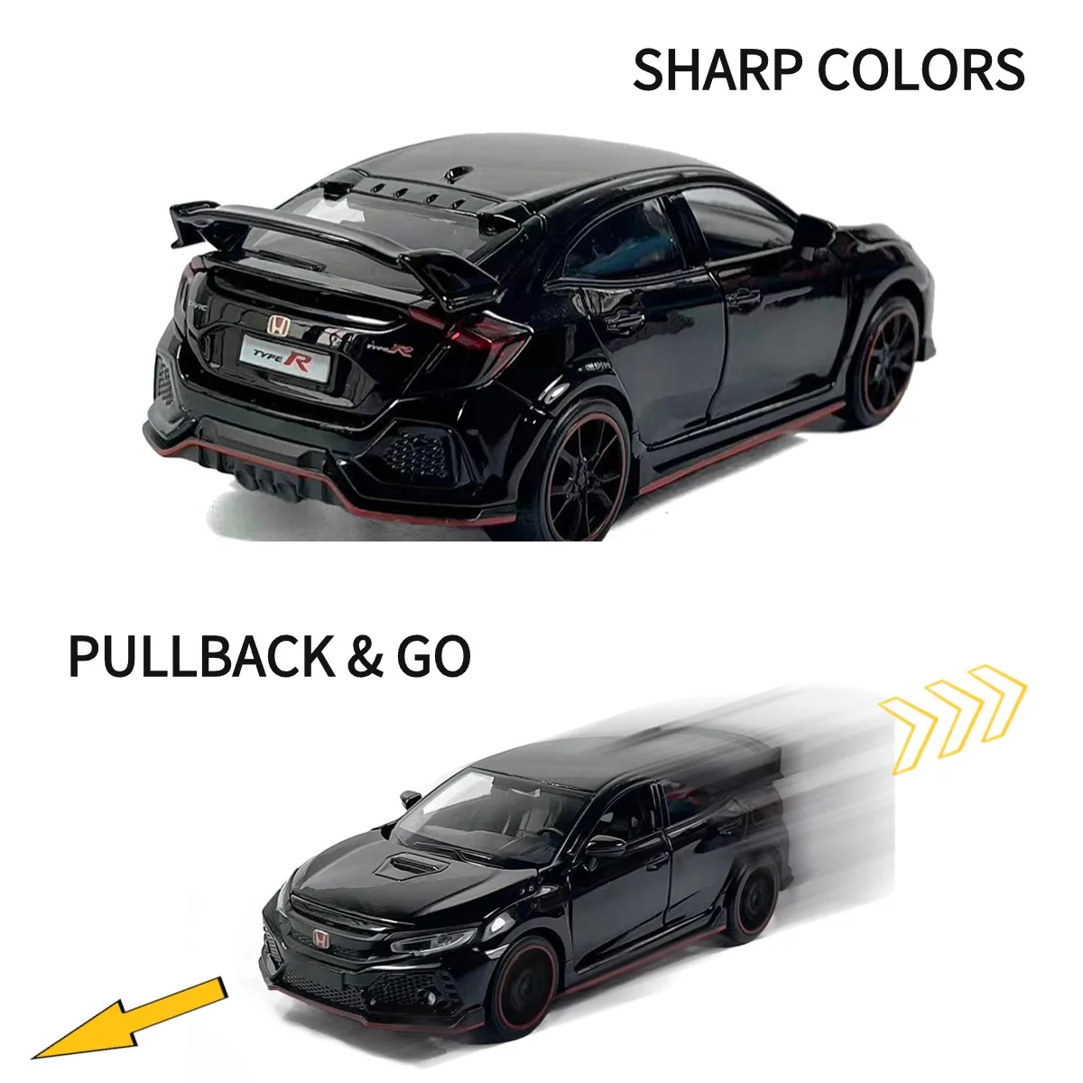 1:32 Honda Civic Pullback Car Toy with Lights Engine Sound, Scale Diecast Car Model Replica Kid Boy Play Gift