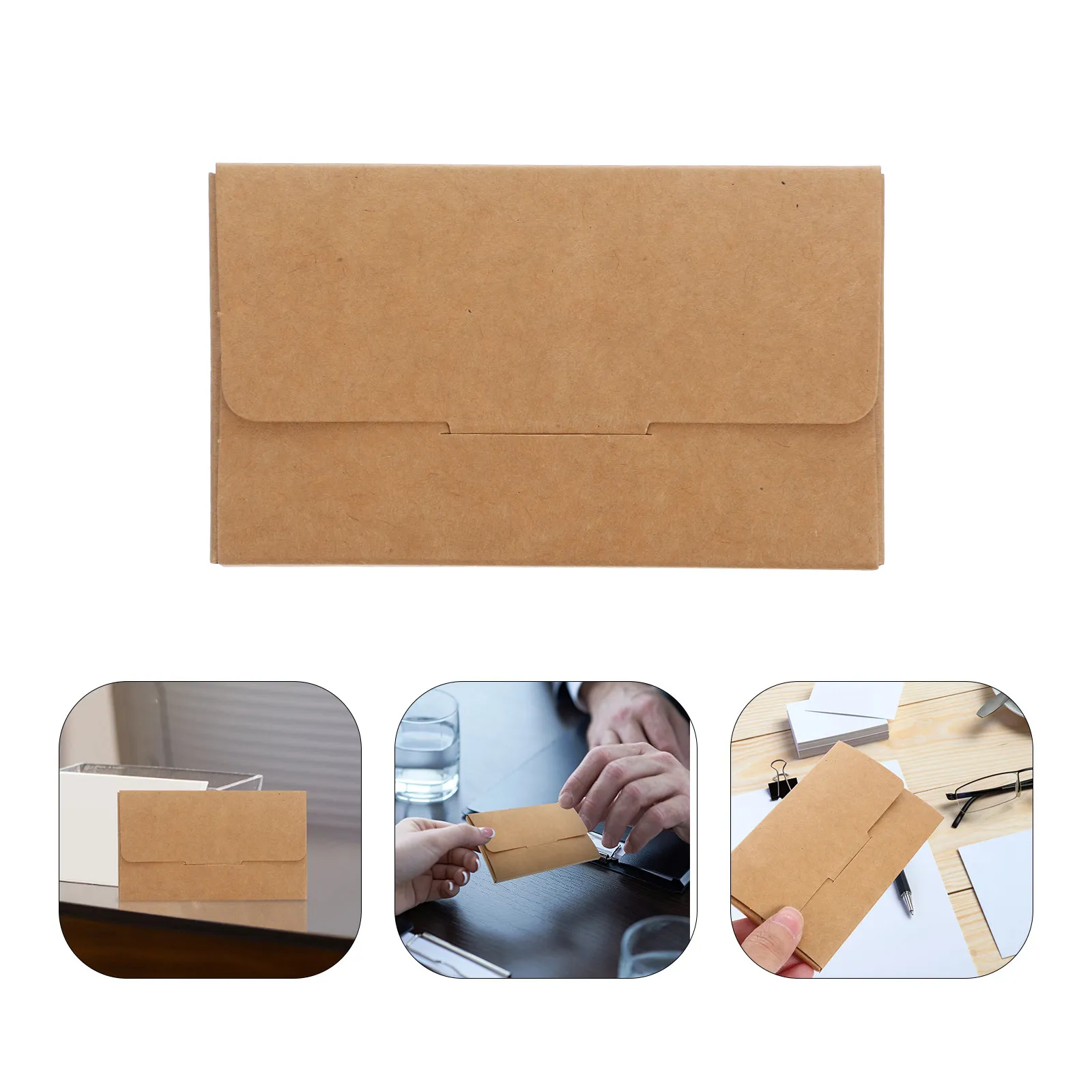

30Pcs Business Card Holder Box Desktop Cards Organizer Kraft Paper Portable Office Cards Storage Case for Business Supplies