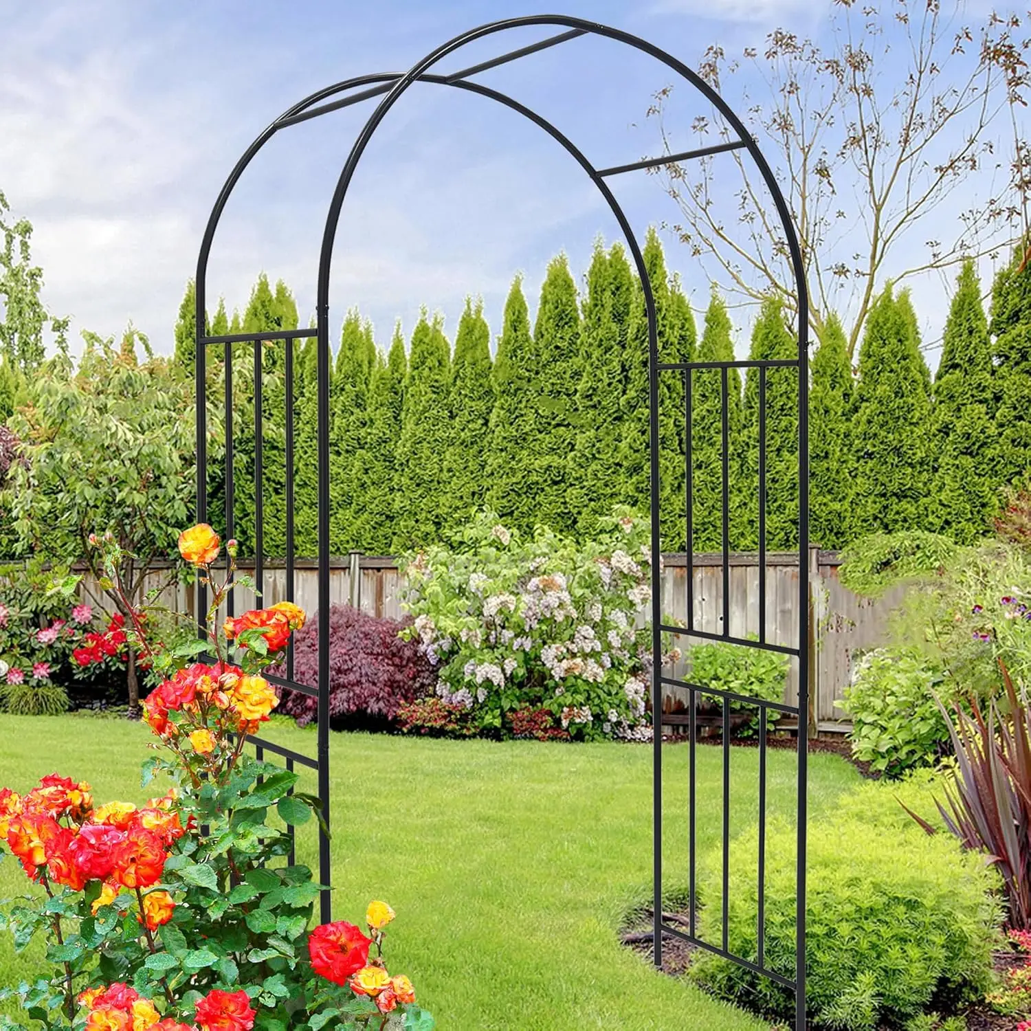 

Metal Garden Arch 85.82" H Garden Arbor Trellis Climbing Plants Support Rose Lines Arch Outdoor Lawn Wedding Party Events Archwa