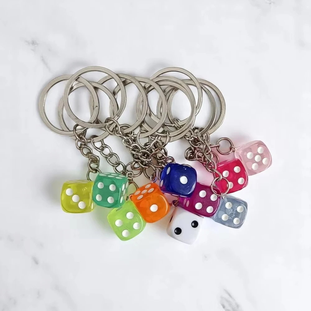 Transparent Dice Keychain with White and Black Dots, Fashionable Daily Accessories