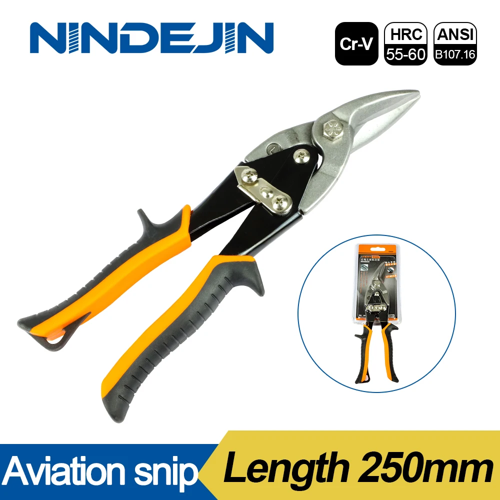 NINDEJIN Right Curved Aviation Snips Scissors Cr-V Metal Shear Cutter for Cutting Iron Stainless Steel Metal Sheet