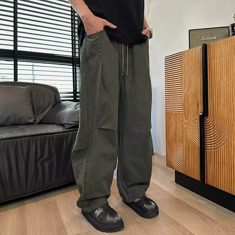 

Ретро-брюки в американском стиле, свободные, из девяти частей, с вставками, весенние, модные, прямые, из полиэфирного волокна, в стиле логгерс.