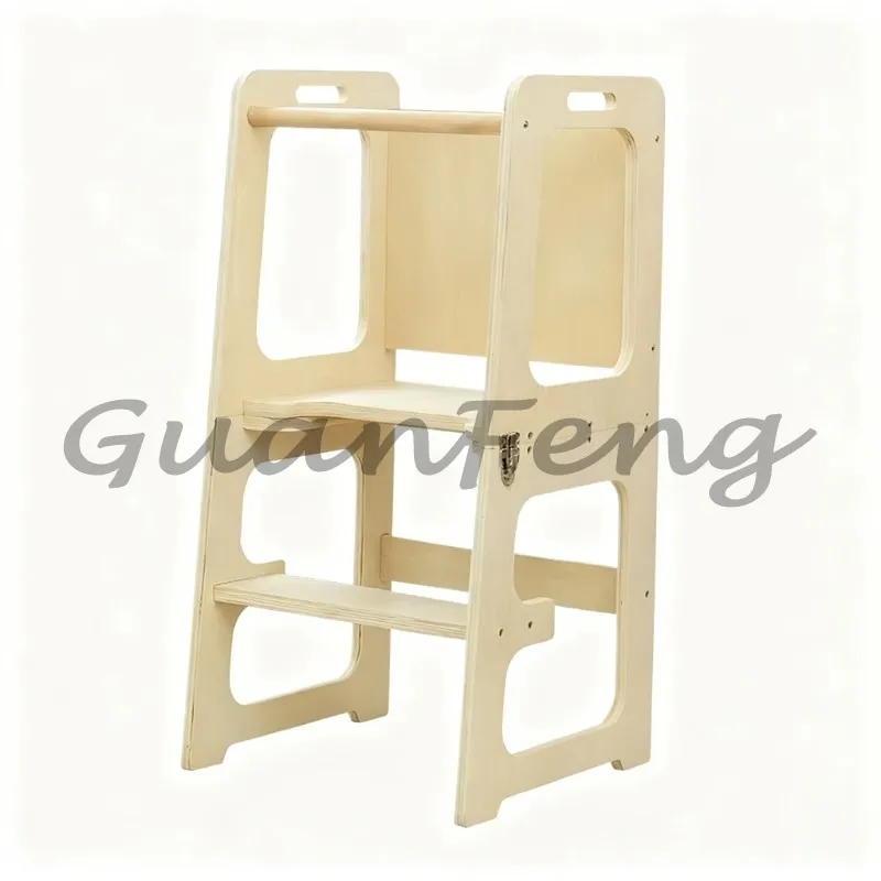 Foldable Wooden Learning Tower 2 In 1, Convertible High Chair Adjustable Safety Step Stool