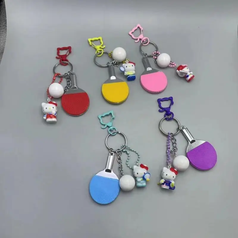 Kawaii Hello Kitty Table Tennis Pendant Sanrio Cartoon Simulated Racket Keychain Anime Peripheral Zipper Decoration Girl Gifts