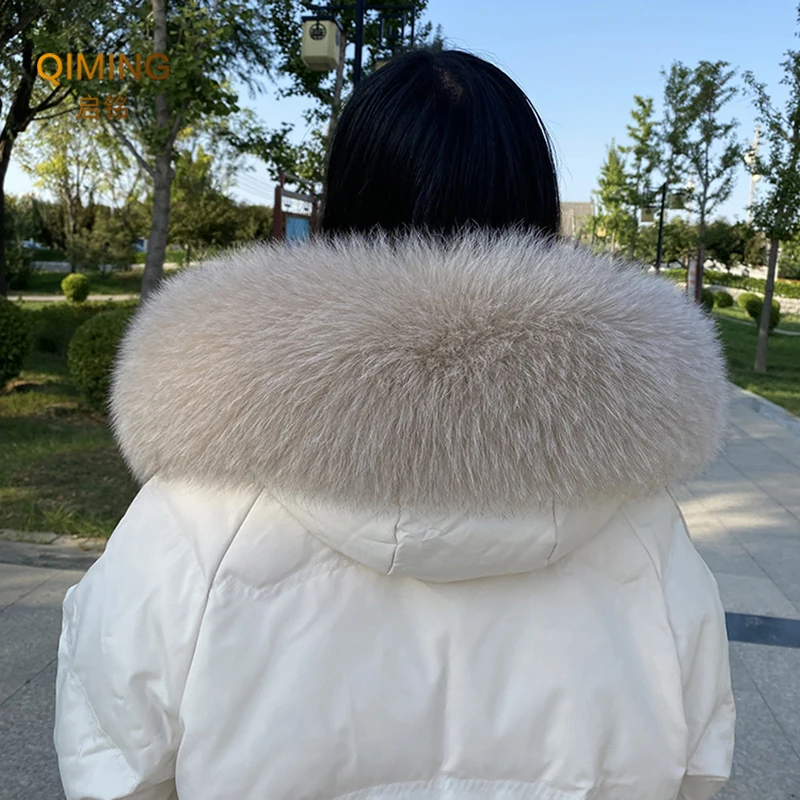 100% Real Fox Fur Collar Winter Hood Trims Fur Decor Shawl Coat Parkaks Neck Warmer Women Warm Furry Fur Scarf Luxury Scarves