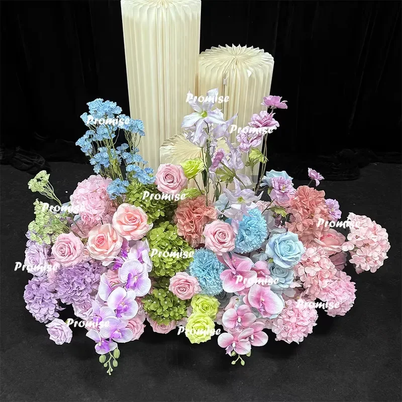 Acrylic Wedding Arch Candy Color Rose Bright Faux Flower Background Decorative Table Runner for Promise Ceremony Party