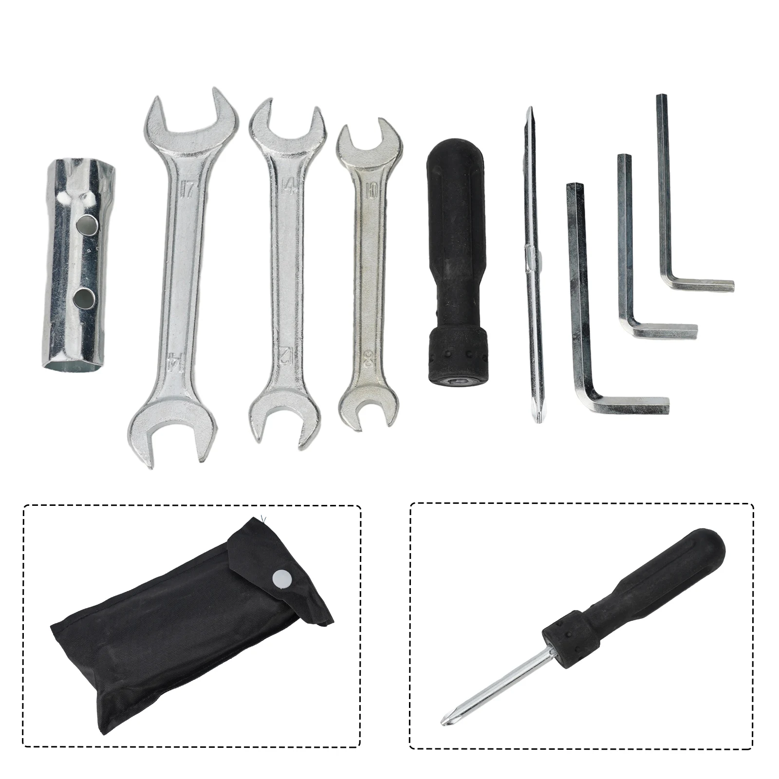 Motorcycle Repair Tool Kit 8Pcs with Double Ended Wrench Spanners Socket and Screwdriver Tools with Storage Bag