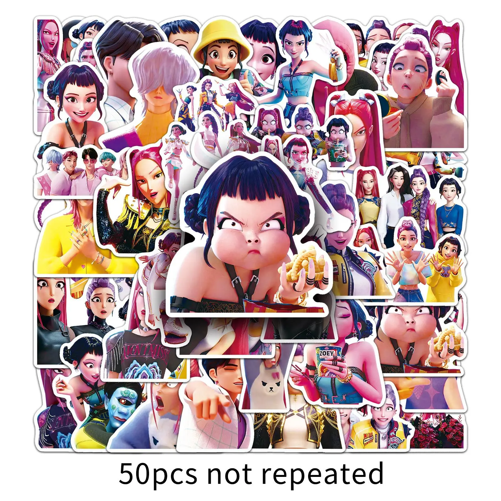 MINISO 50 قطعة ملصقات الصيادين الرسوم المتحركة KPOP شيطان الصيادين فيلم كوب الترمس الزخرفية ملصقات الغيتار المحمول دفتر حقيبة