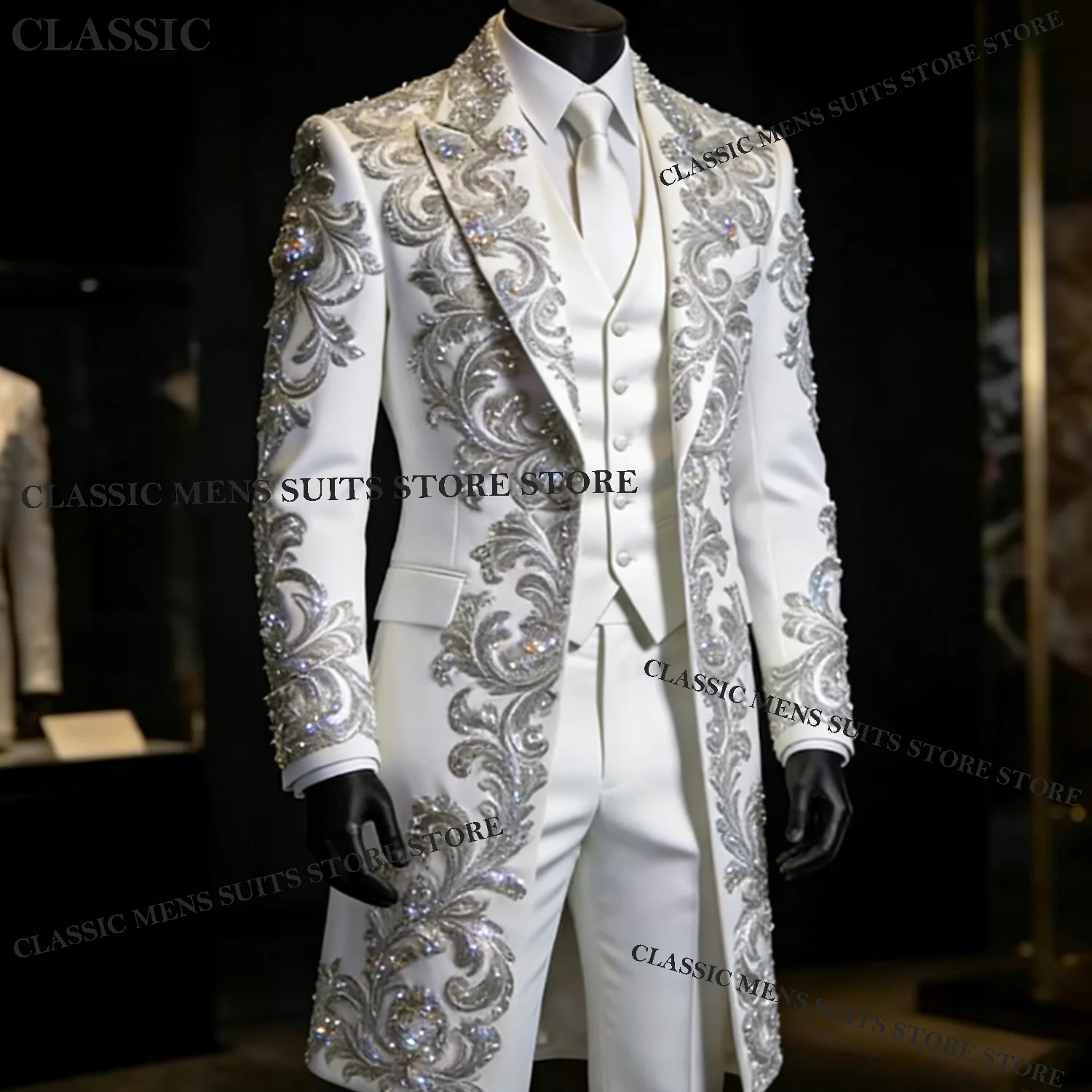

Индивидуальные роскошные мужские костюмы для свадьбы, блестящие, расшитые бисером и кристаллами, смокинги для жениха, комплект из 3 предметов, мужской вечерний пиджак, приталенный крой, ropa hombre