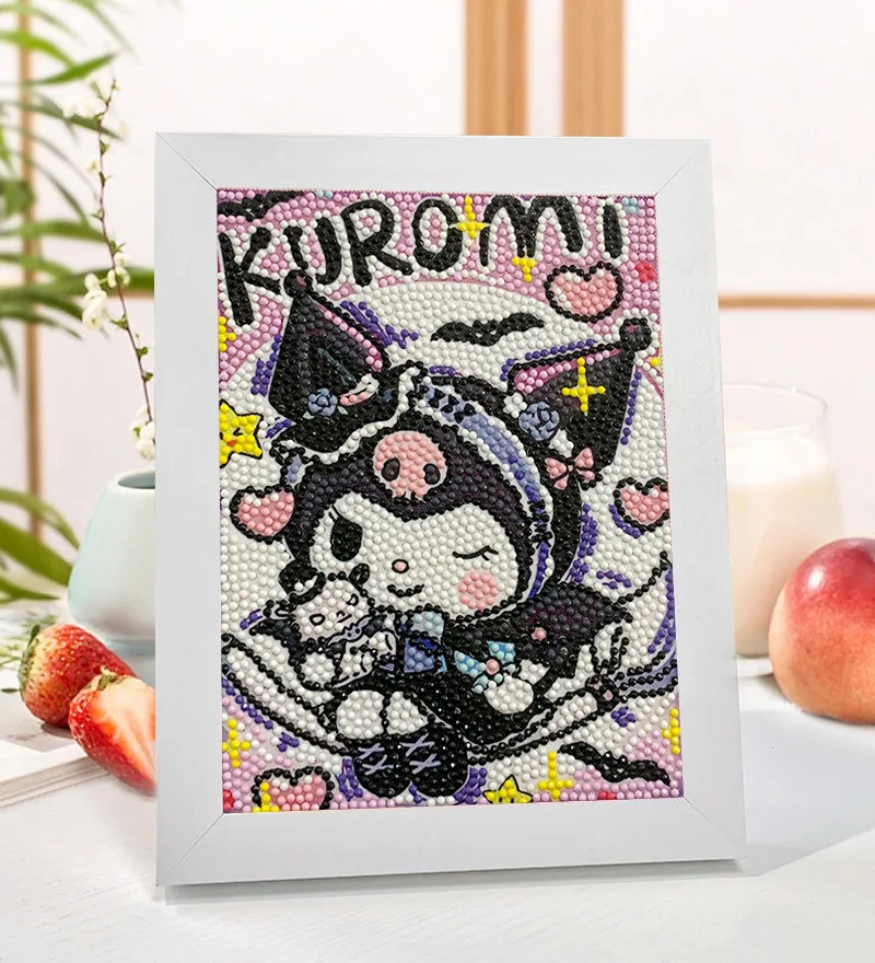 Sanrio 5D Handmade Diy Cartoon Children's Diamond Decorative Painting with Frame Cute Kuromi Melody Couple Diamond Sticker Gift