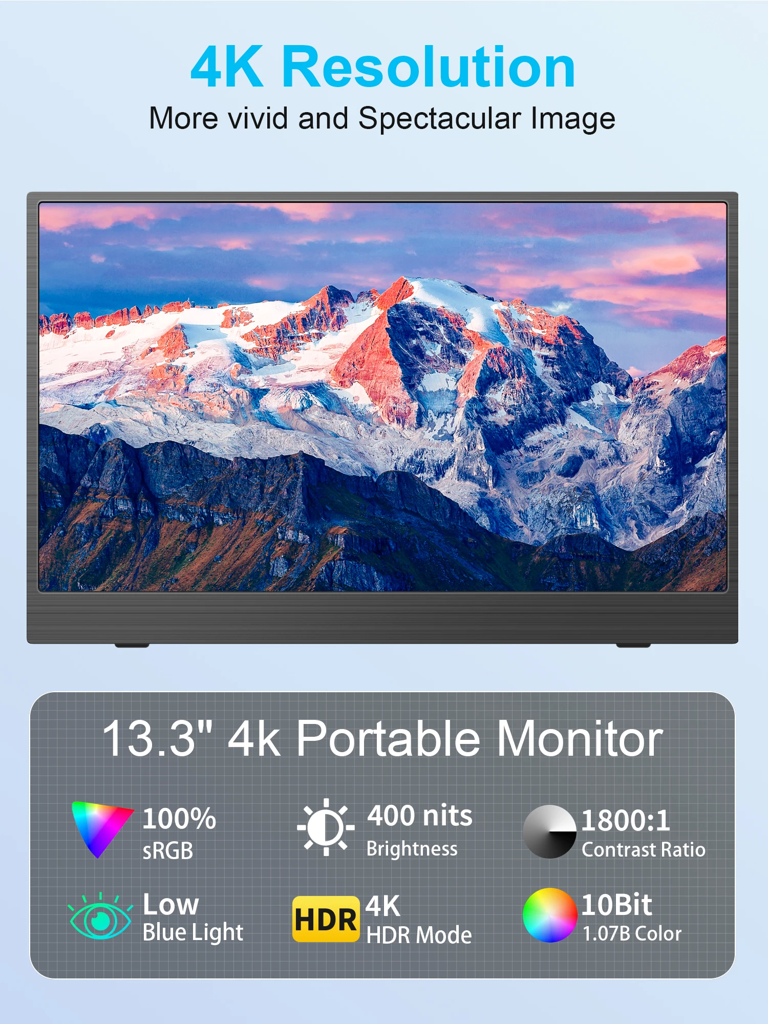 شاشة Amoudo المحمولة 3840*2160P 13.3 بوصة UHD IPS كمبيوتر محمول شاشة ثانية مزدوجة USB C HDMI شاشة ألعاب الكمبيوتر مراقبة السفر #2