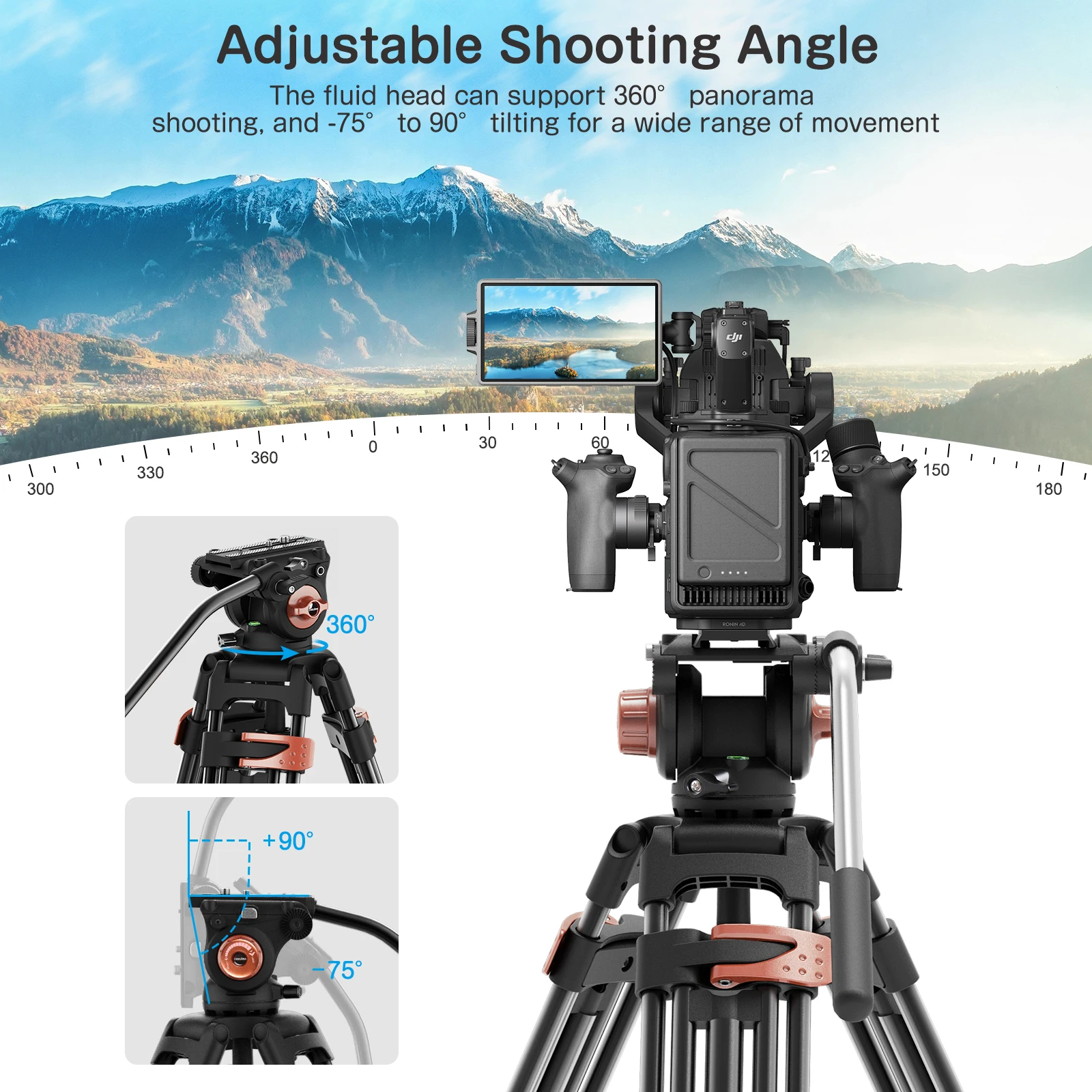 Desview Professional Camera Tripod Heavy Duty Hydraulic Head Ball for DSLR Camera Recording & Shooting Aluminium Tripod with Bag