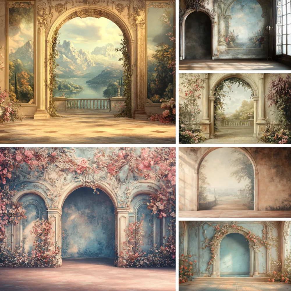 Retro Palace Wedding Photography European Style Background Arched Wall Garden Backdrop Banner Pregnant Girl Baby Show Photozones