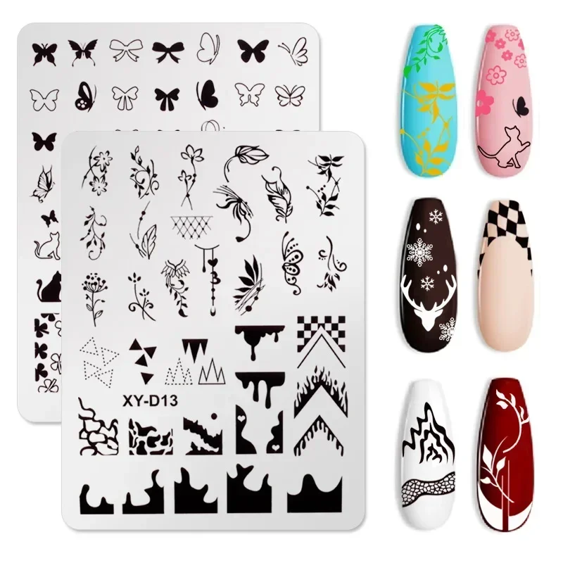 French Nail Art Stamping Plate Geometry Wave Line Drawing Templates Flower Love Lace Stamp Nail Charm Mold Stencil Tools