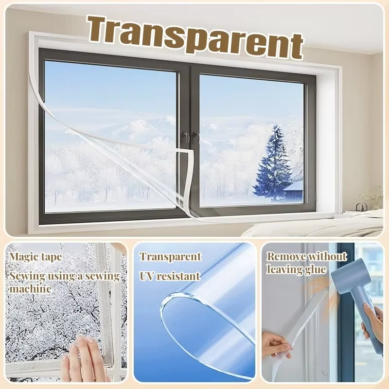 Winter Transparent Sealing Window Screens Self Adhesive Windproof Warm Windows Film with Magic Tape Insulation Films Curtains