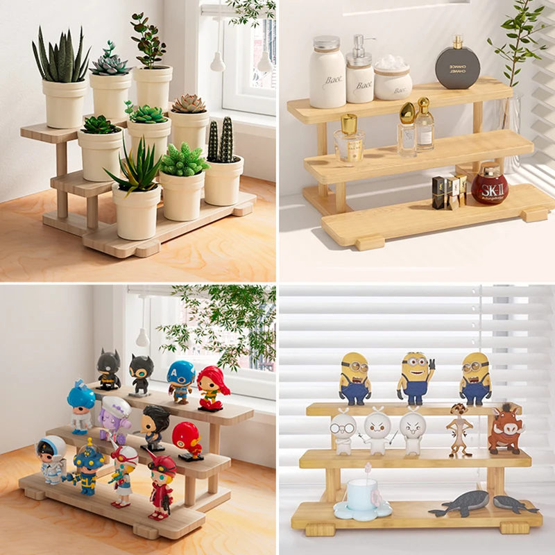 

2-4 Tier Wood Display Riser Stand Succulent Shelf Desktop Rack Organizer Countertop Jewelry Makeup Doll Cupcake Collection Shelf