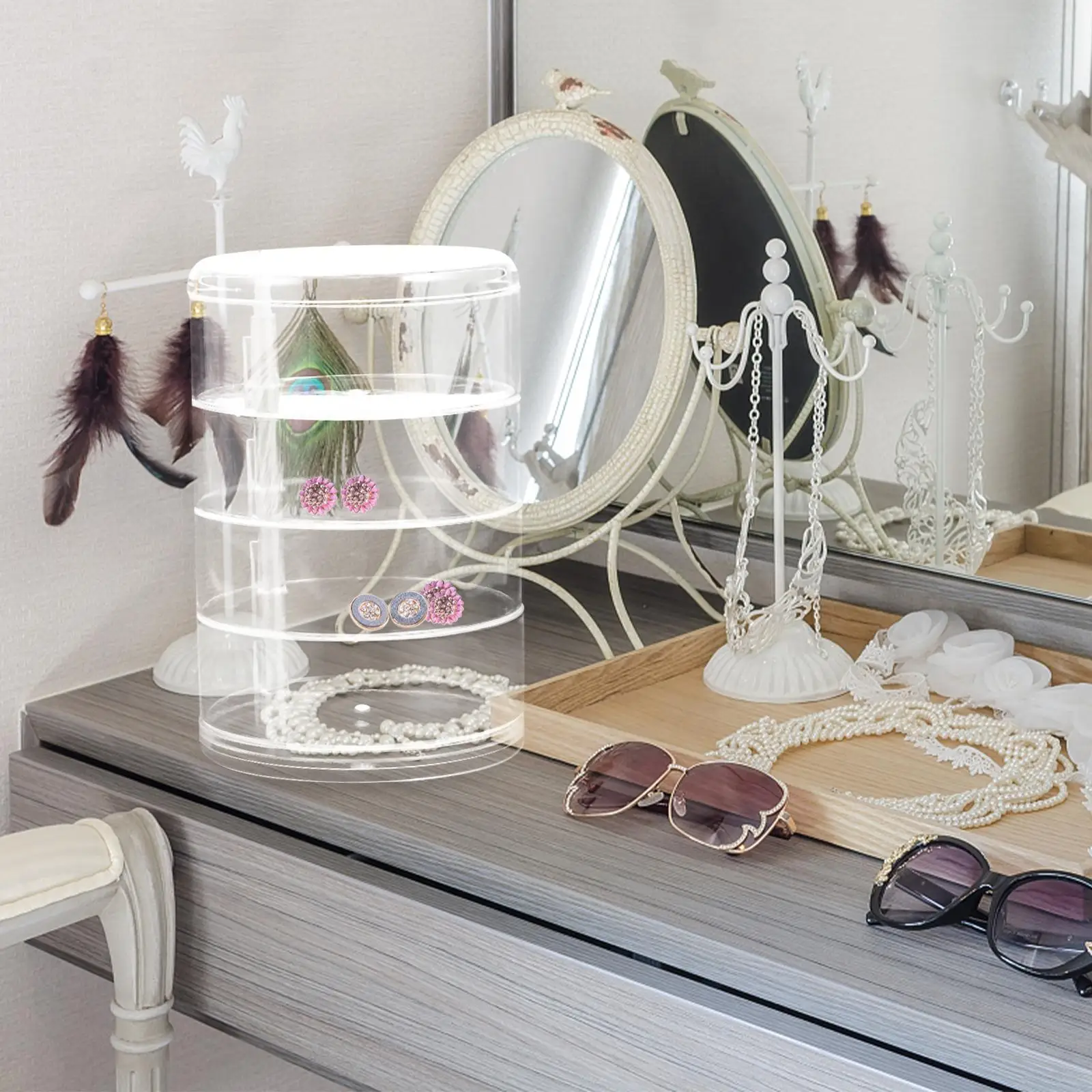 Multi Layer Transparent Jewelry Box Large Capacity Storage ganizer Earring Headdress Holder Display Dust Proof