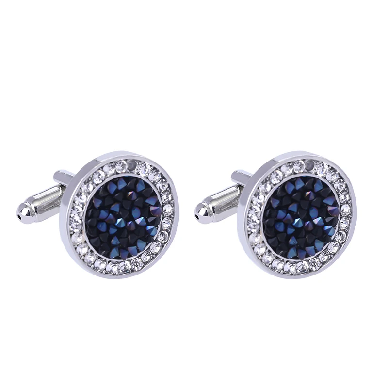 Pretty 2 Pcs Double Circle Crystal Mens Cufflinks Blue And Gray Sleeve Button Boys Shirt Suit Jewelry Wholesale