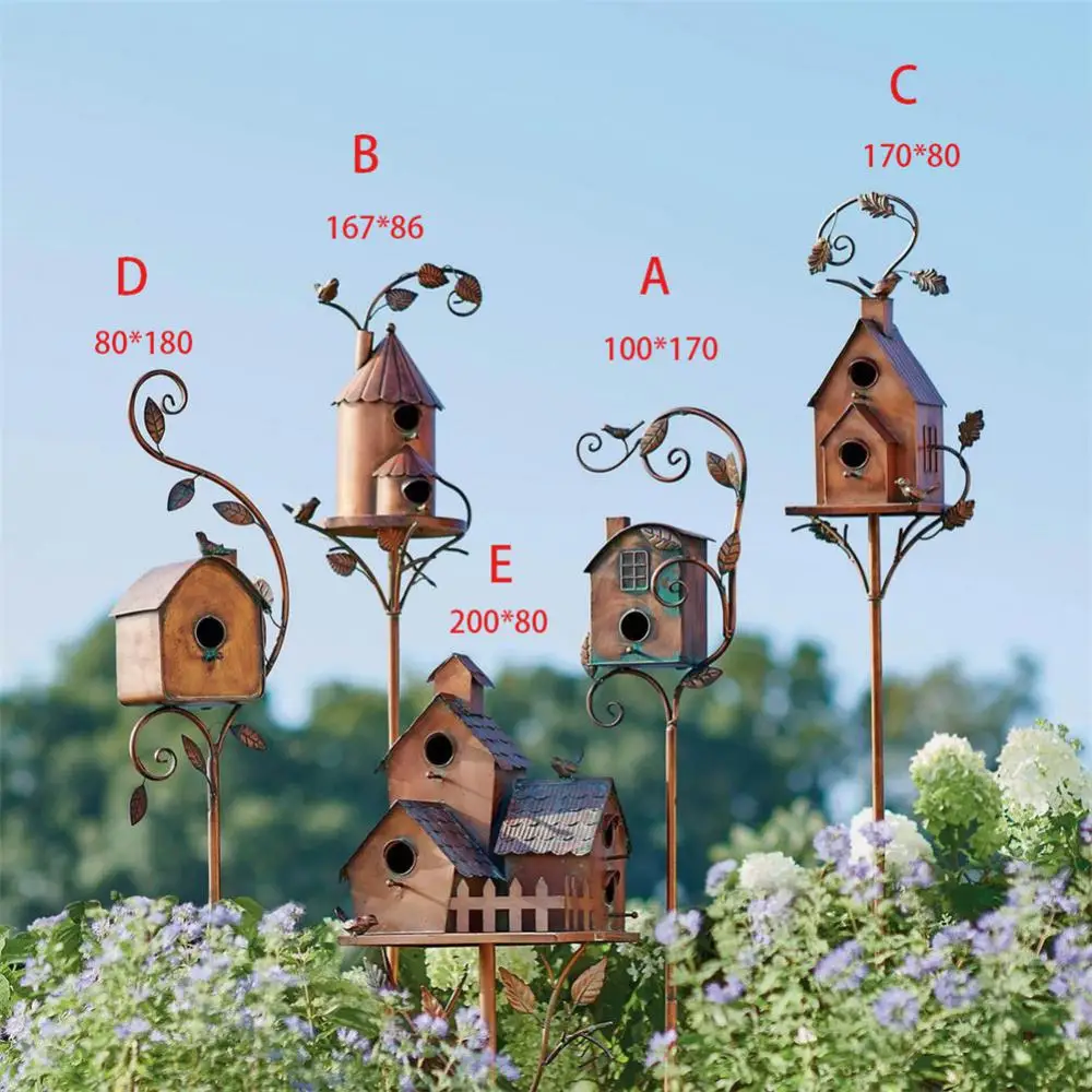 Home Garden Decor Waterproof Bird House Iron Ornaments Attractive Easy Assemble Garden Stake Art Garden Stakes Bird Cage Durable