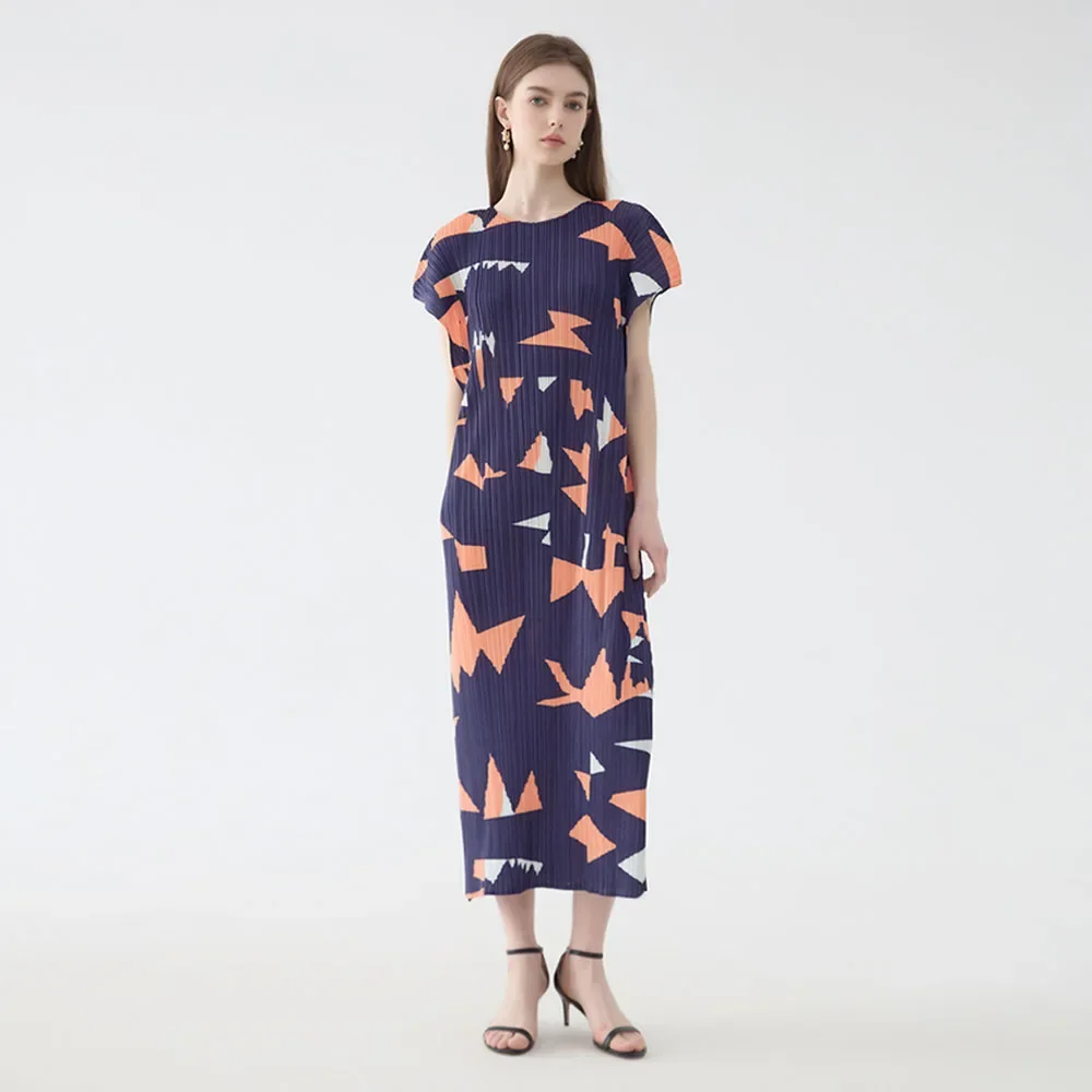 

ALSEY Miyake Square Plaid Printed Women's Dresses Loose Plus Size Design Waist Slim Pleated Long Dress 2024 Summer New