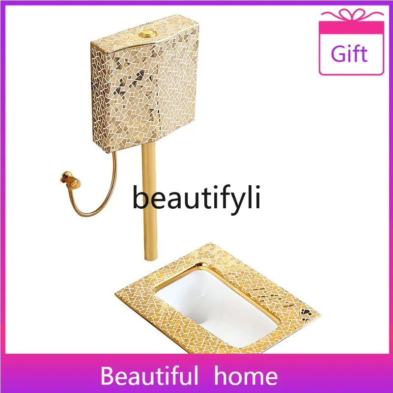 

CQY European-style golden squatting toilet flushing tank set, bathroom squatting pit toilet deodorant8578