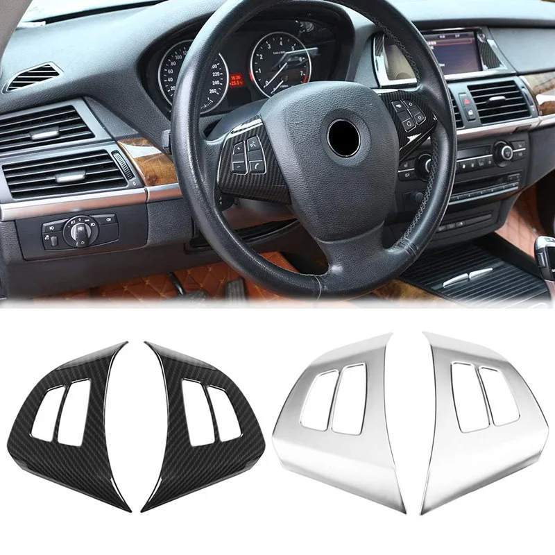 For BMW X5 E70 X6 E71 2008-2013 Steering Wheel Switch Button Frame Cover Sticker Carbon Fiber Auto Interior Decoration Accessory