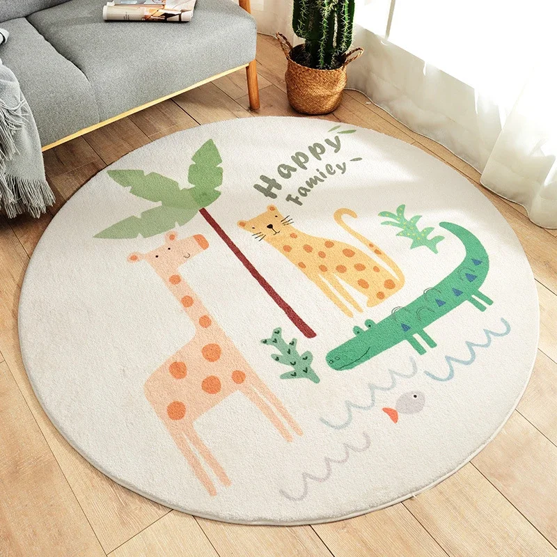 

100x100cm Round Soft Lamb Cashmere Cartoon Home Living Room Non-Slip Sofa Floor Carpet Children Bedroom Decoration Rugs
