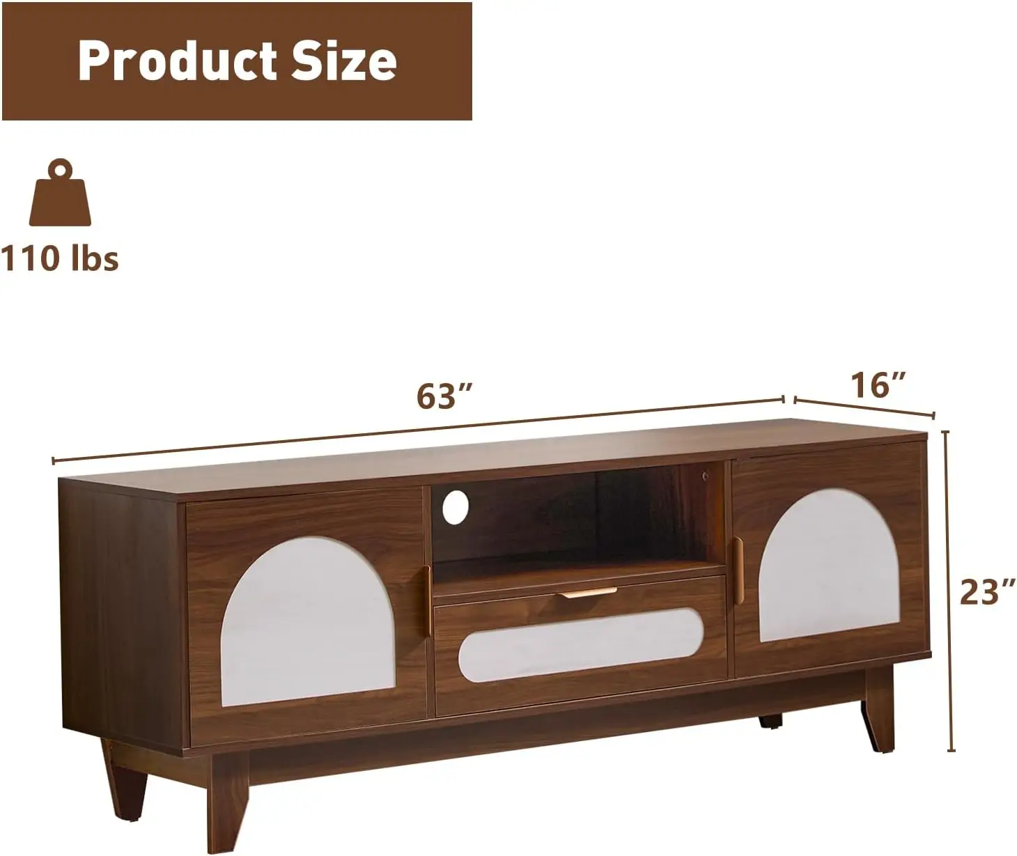 

63" Mid Century Modern TV Stand for 60-70 inch TV, Entertainment Center with Storage & Drawer, Wooden Media TV Console - Walnut