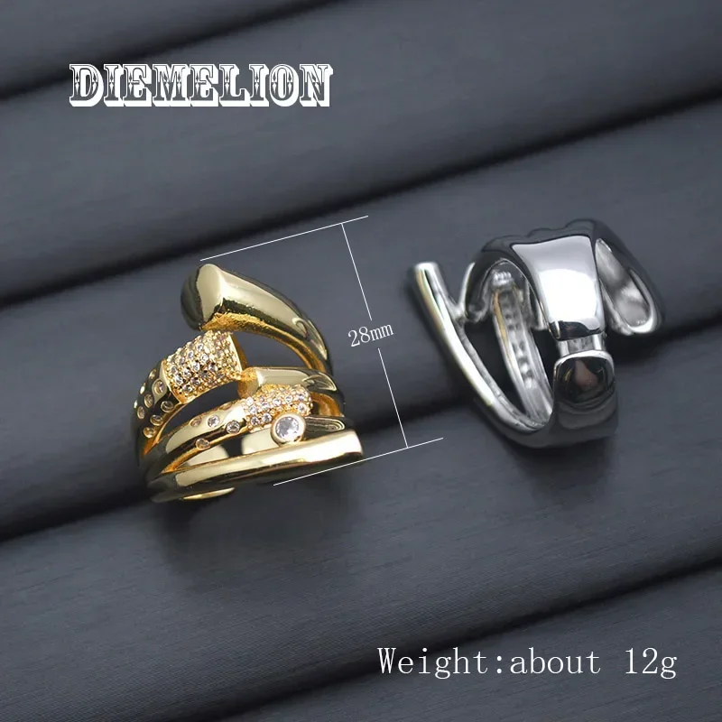 New European and American Design Micro Setting Colorful Zircon Metal Cross Opening Rings for Women Gothic Girls\' Luxury Jewelry