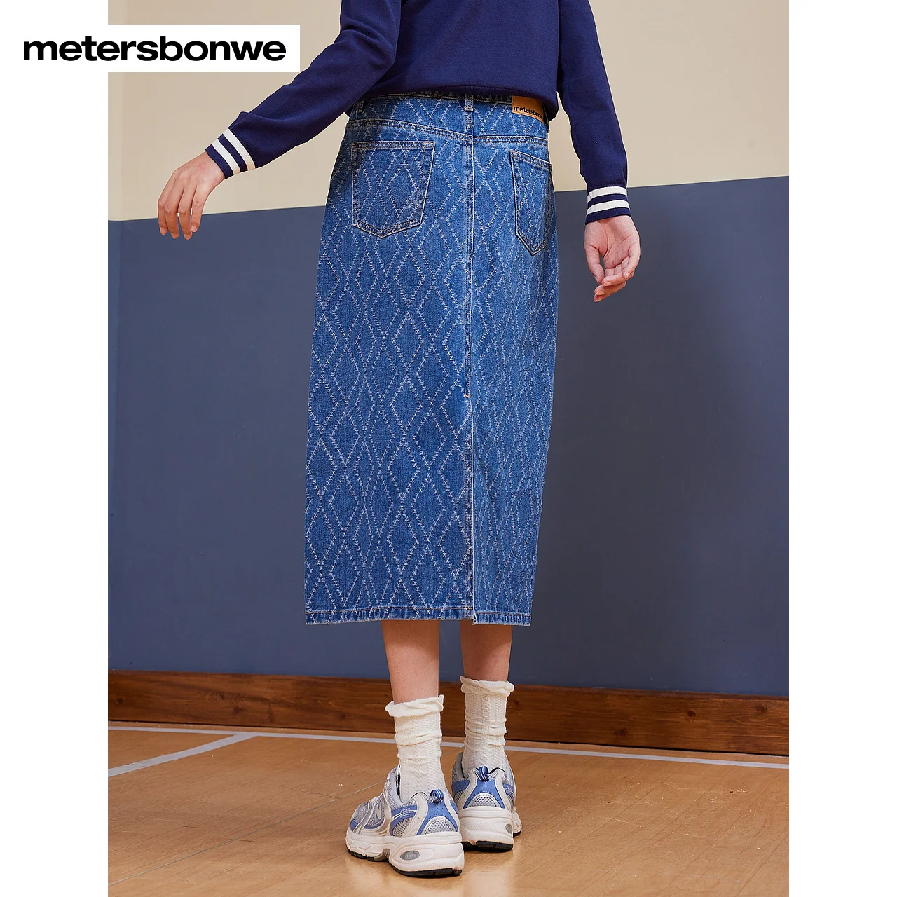 Metersbonwe-Falda vaquera de media pantorrilla para mujer, vestido de invierno, línea en H Regular, estilo dulce Vitality Girl, marca