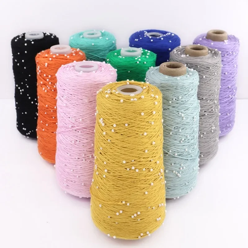 350g Cotton Soft Crochet Hand Pearl Beaded Yarn Lace Hand-Knitted Thread for Summer Knitting Diy Sweaters Yarn Hats Scarves