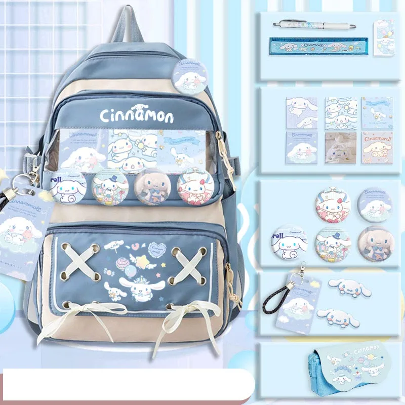 

Sanrioed аниме Kuromi Melody Cinnamoroll Вместительный рюкзак, милый школьный портфель, Мультяшные канцелярские товары, сумка через плечо в подарок