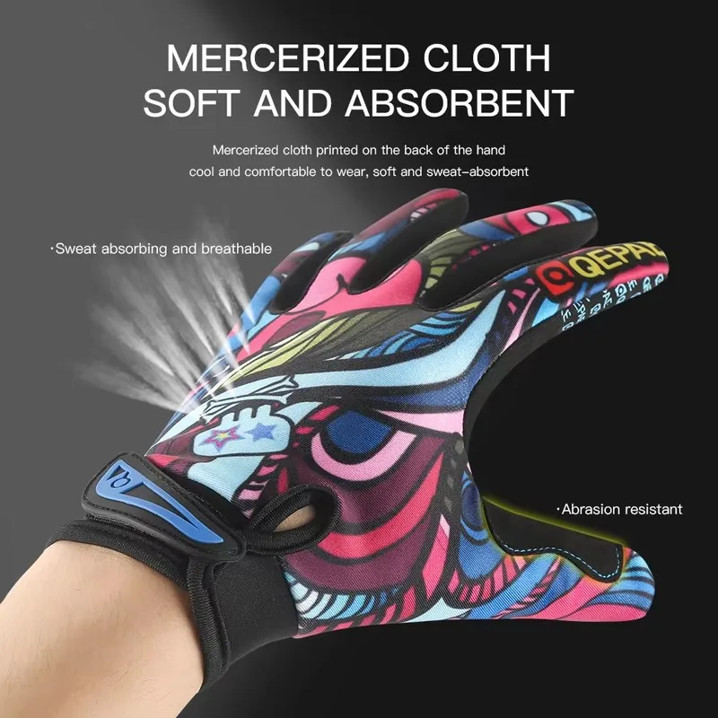 Print Cycling Gloves Bike Bicycle Sports Full Finger Hiking Gloves Mesh GEL Winter Gloves Men Women