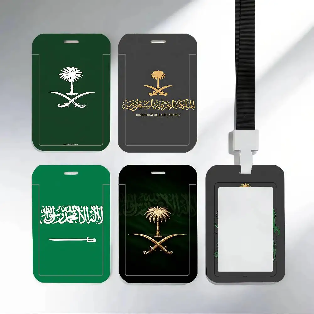 Kingdom Of Saudi Arabia Flag ID Card Holder Cute Badge Holder PVC Card Cover With Clear Window For Student Office Bus Card