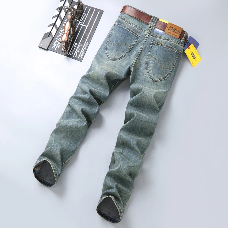 Nostalgia Blue Jeans Men's Classic Wear2024New Loose Straight Stretch Men's Office Business Casual Trousers