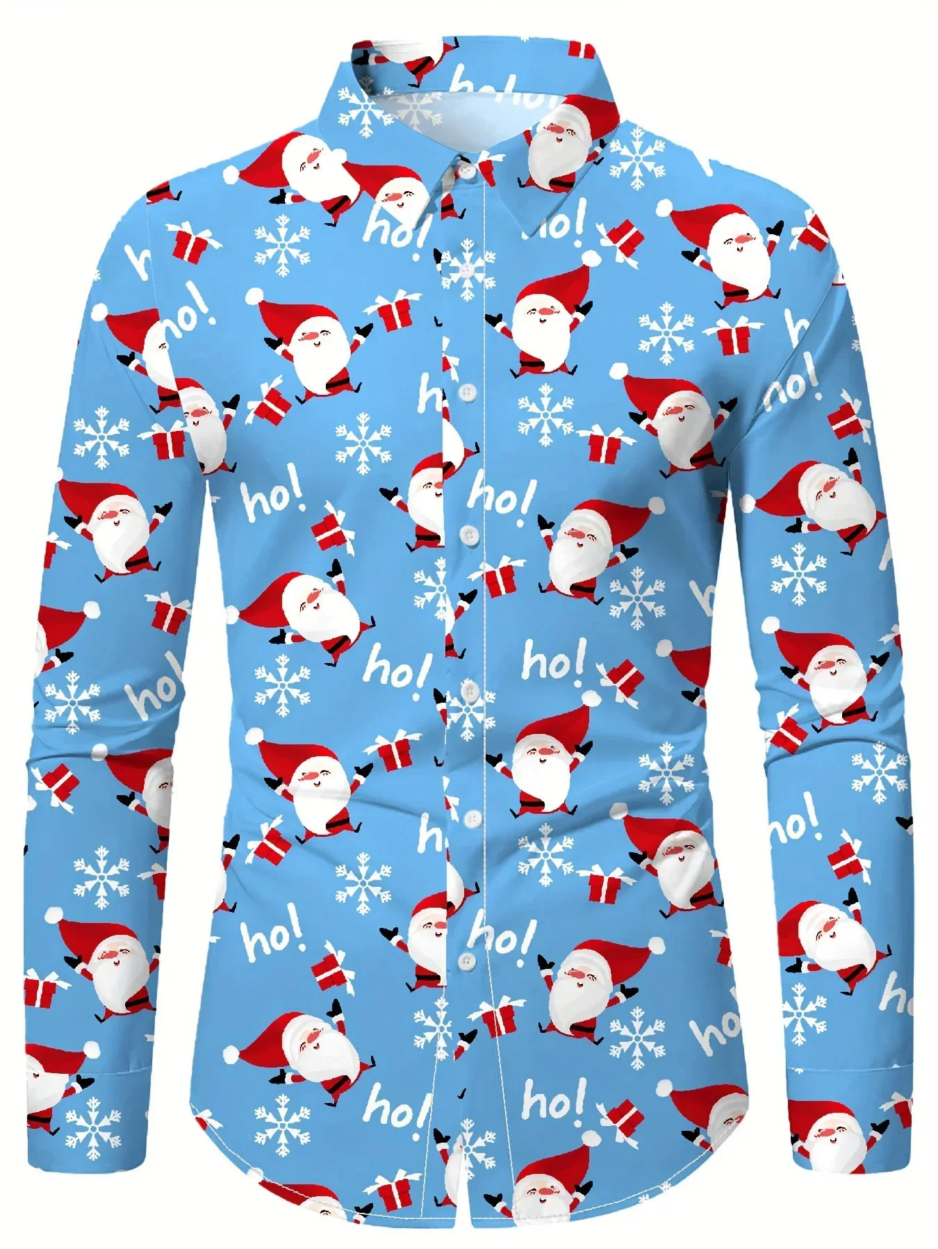 Men's New Fun Christmas Themed 3D Printed Shirt Long Sleeve Lapel Multicolor Hawaiian Beach Shirt Suitable for Party Clothes Men