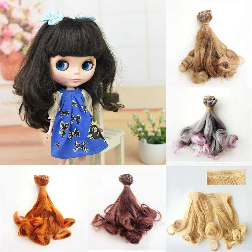 

15*100CM Curly Hair Extensions Natural Gradient Color for BJD, SD, Blyth, American Doll Heat Fiber DIY Doll Wigs Hair Piece