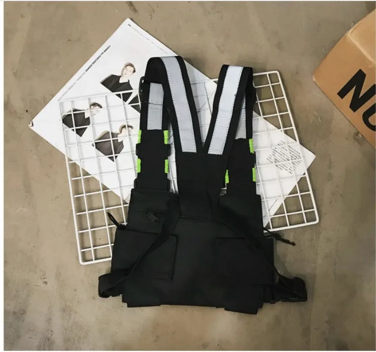 Functional Tactical Chest Bag For Men Fashion Bullet Hip Hop Vest Streetwear Bag Waist Pack Unisex Black Chest Rig Bag