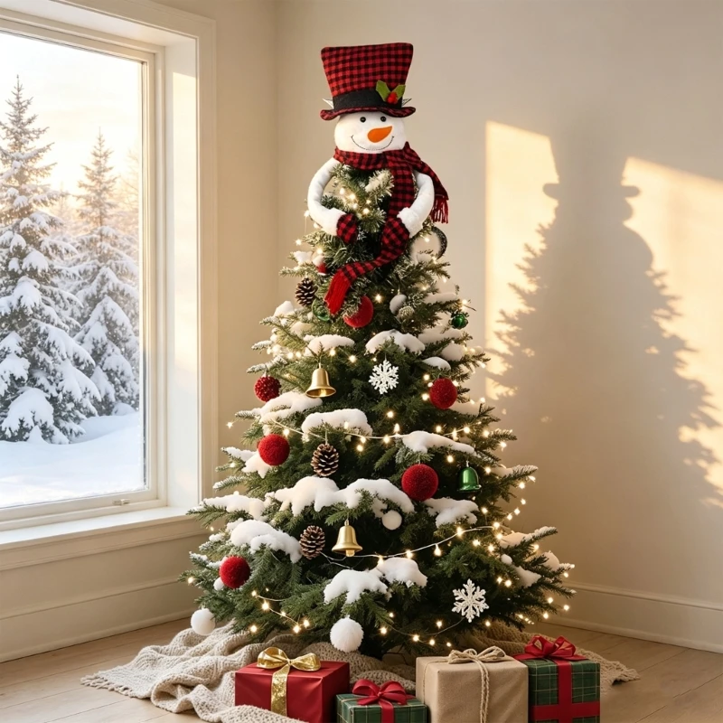 Weihnachts-Displayfigur mit weicher Stoffkonstruktion und rot-schwarzen Karos für Baumkronen, Einzelhandelsdisplays für den – Detail 1