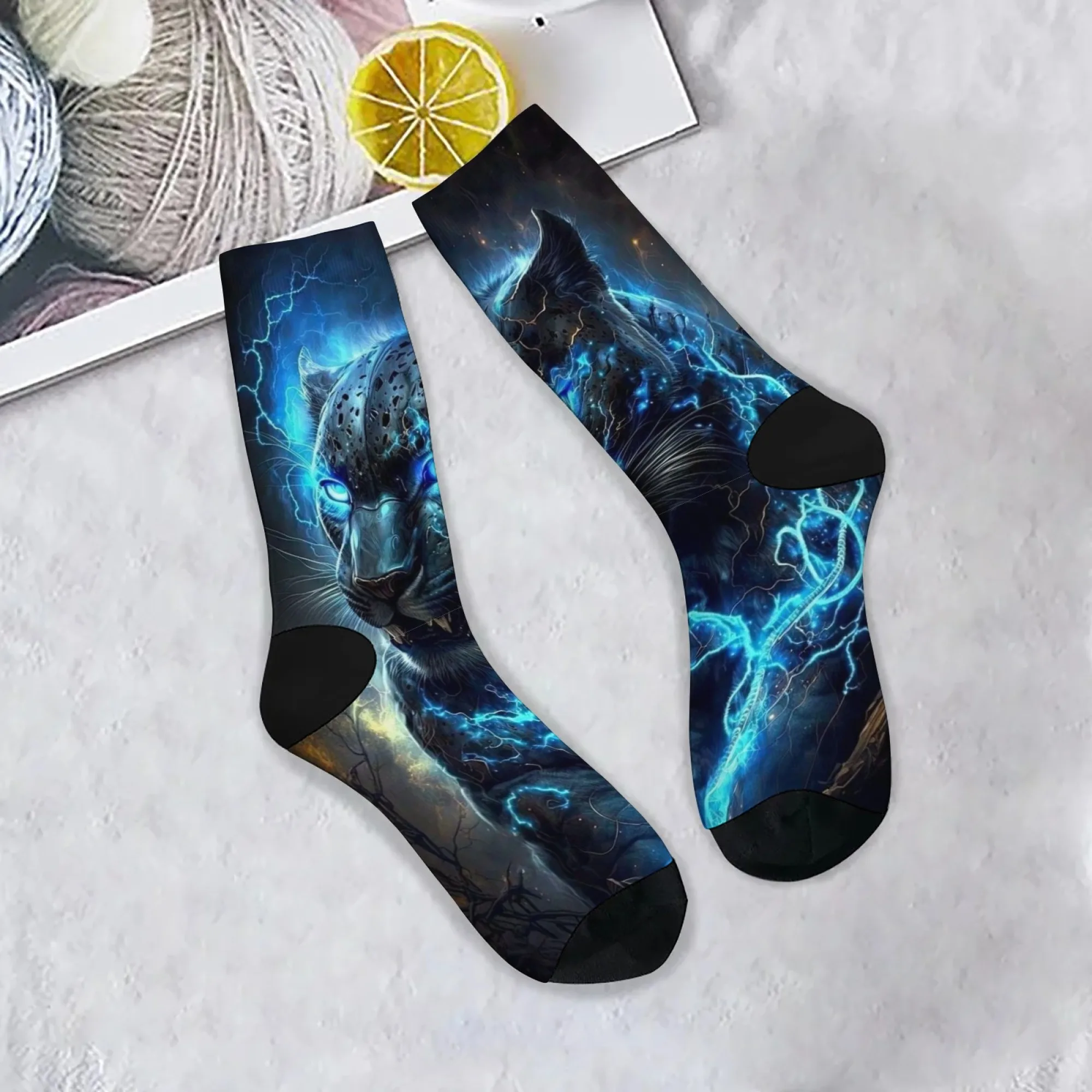 

Lightning Black Panther Men's Socks Retro Trend Street Hip-Hop Socks Novelty Funny Crew Socks Comfortable Warm Casual Socks Gift