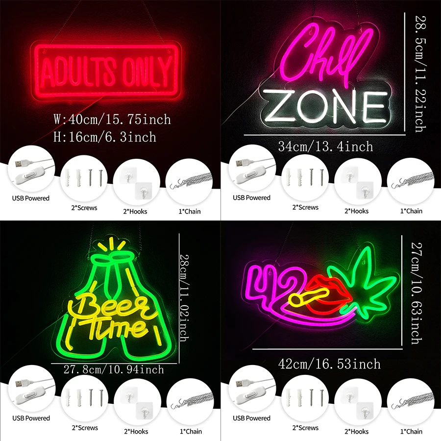 Bar Led Neon Sign, The Letter Icon Of Chill Zone Are Used For Artistic Decor Of Bars, Lounges, Game Rooms And Man Caves.