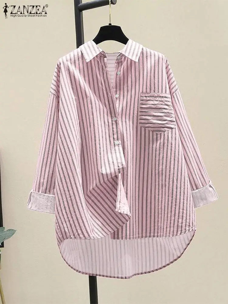 ZANZEA Fashion Autumn Long Sleeve Striped Shirts Women OL Work Blouse Korean Female Loose Tops Tunic Casual Buttons Blusas Mujer