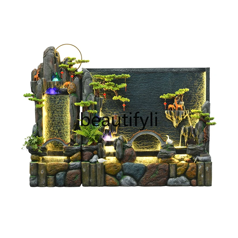 

Garden courtyard water curtain wall water feature rockery flowing water fountain fish pond office lucky ornament
