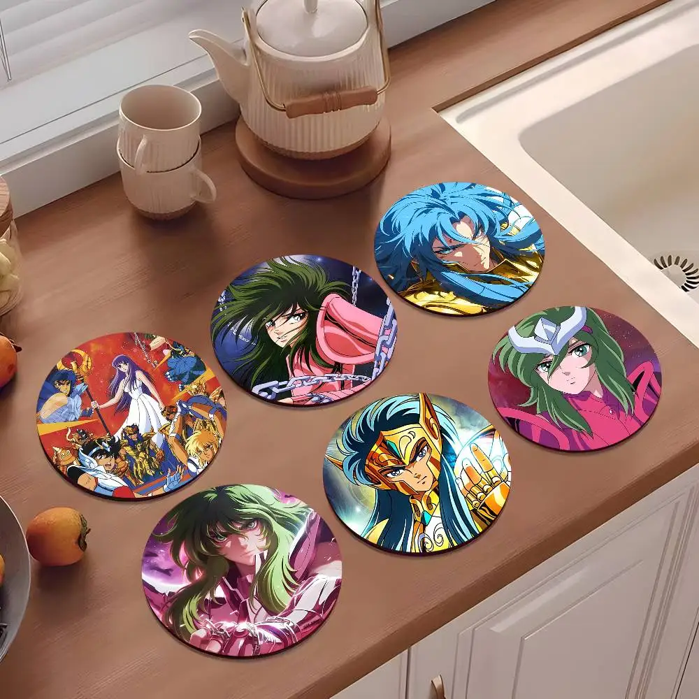 

1pc Anime S-Saint Seiya Wooden Coaster Colour Printing Cup Mat Home Desk Decoration Gifts