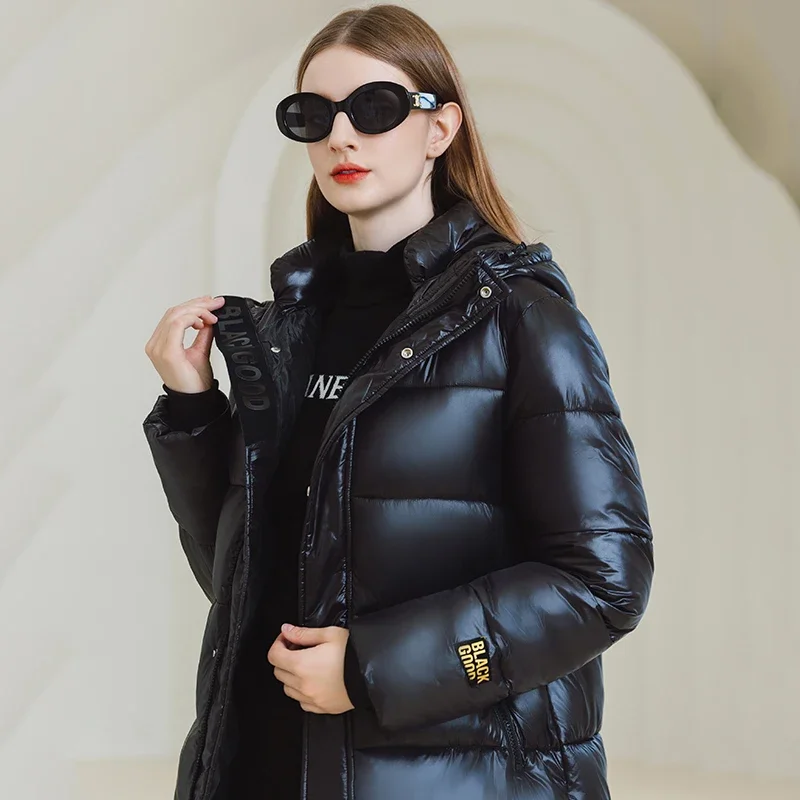 Parkas longs à capuche imperméables pour femmes, vestes en coton, pardessus noirs, vêtements pour femmes, optique chaude, hiver, nouveau, 2024