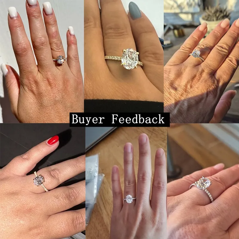 Lnngy 4 Prong Setting Oval Cut Simulated Diamond Ring for Women 925 Sterling Silver Halo Engagement Ring Couples Wedding Gift