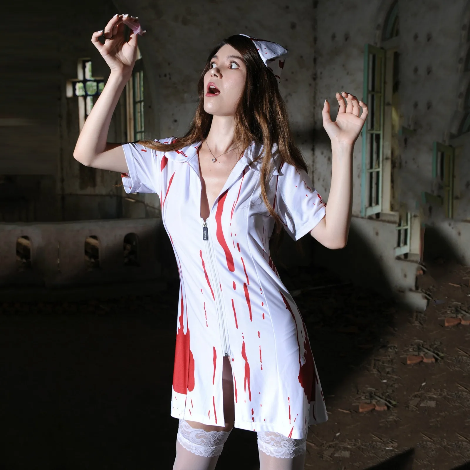 

Женское платье на молнии, с коротким рукавом и отложным воротником