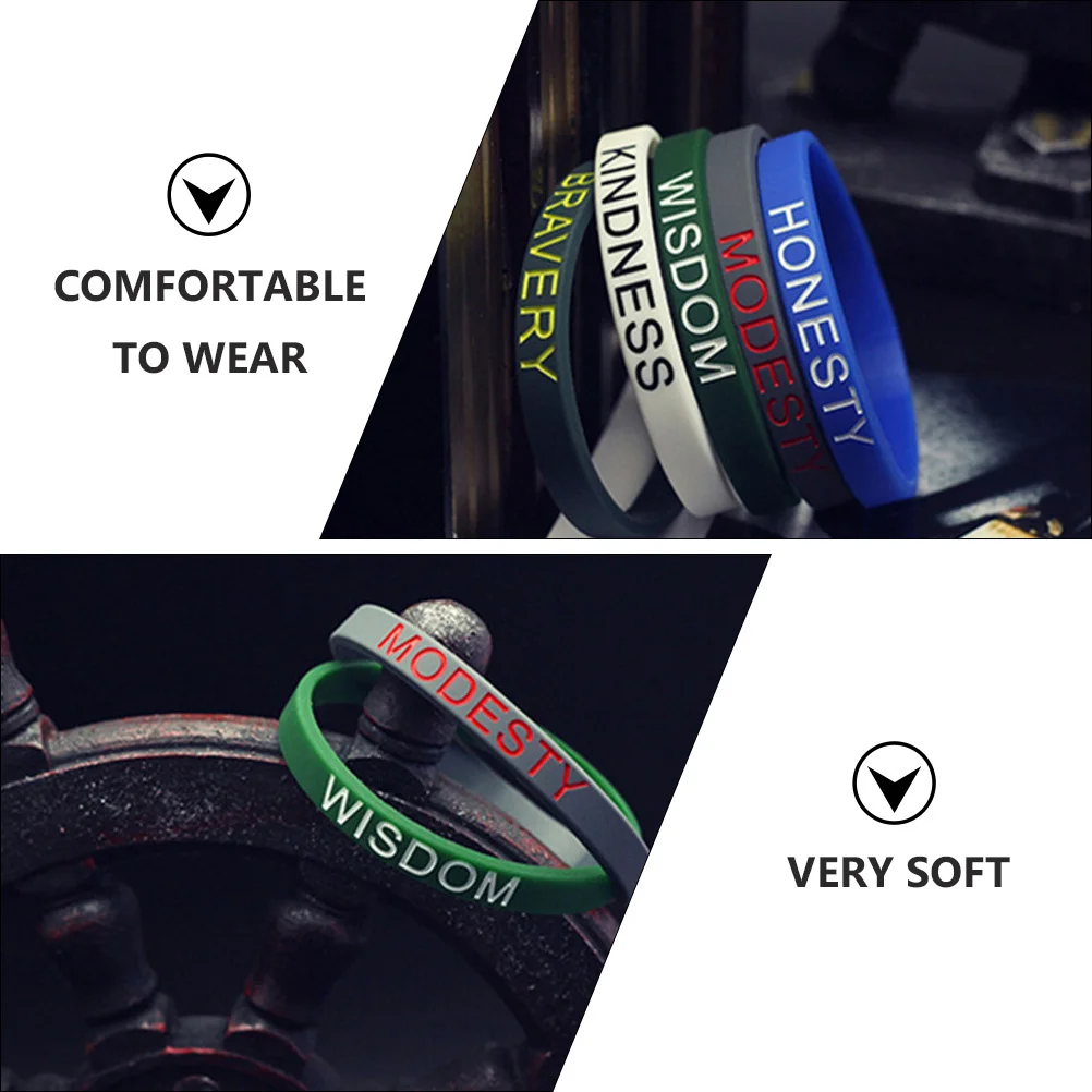 

5pcs Silicone Bracelets Unisex English Motivational Wristbands Mixed Color Durable Soft Comfortable For Sports Fitness Jewelry